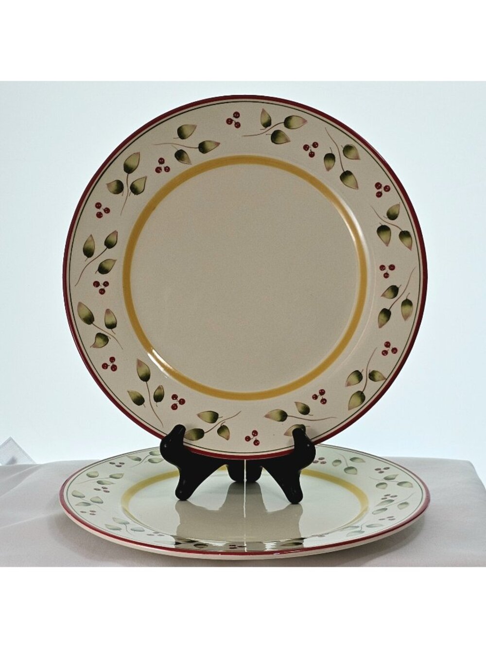 2 Royal Doulton Chanticlair Dinner Plate 11. 5" leaves berry pattern red yellow
